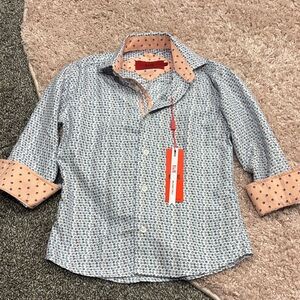 Boys New Stylish Blue and Orange Kids Dress Shirt